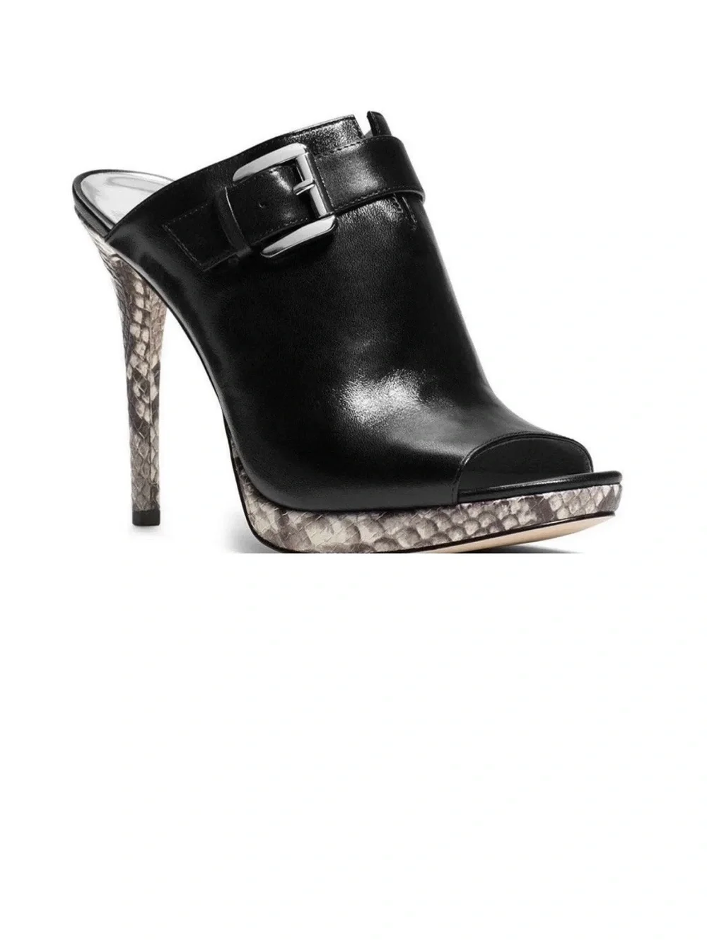 MICHAEL Michael Kors Isabella Peep-Toe Mules, Size 9 Blk/Nat Leather.